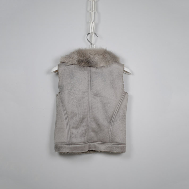Kids Suede Bonded Fake Sheep Fur Biker Vest with Fake Fur Collar