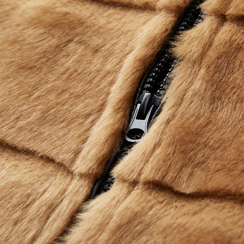 women custom shaggy fleece jacket ribbed cropped faux fur stand collar coat