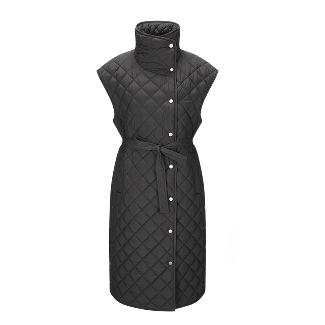 custom women gilet wholesale stand collar belt sleeveless coat long single breasted diamong quilted padding vest