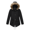 winter women warm fur hood coat drawstring in waist water resistant mid-length tux parka
