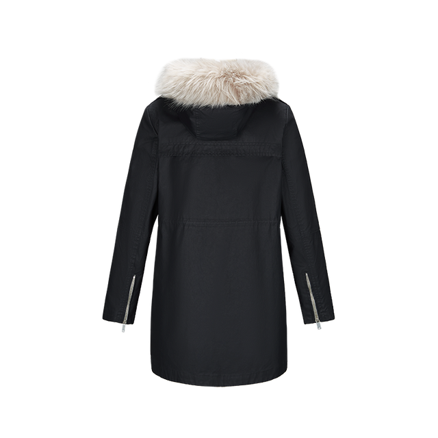 women thicken cotton coatwithe drawstring detachable linning and fur trim long waterproof parka 