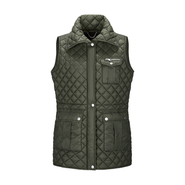 custom women gilets jacket lightweight packable diamong quilted pockets turn down collar vest coat