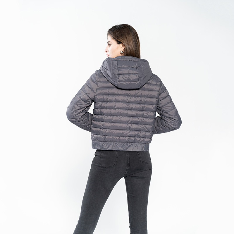 Lady Padded Down Jacket with Hood Cuffed Sleeves And Hem