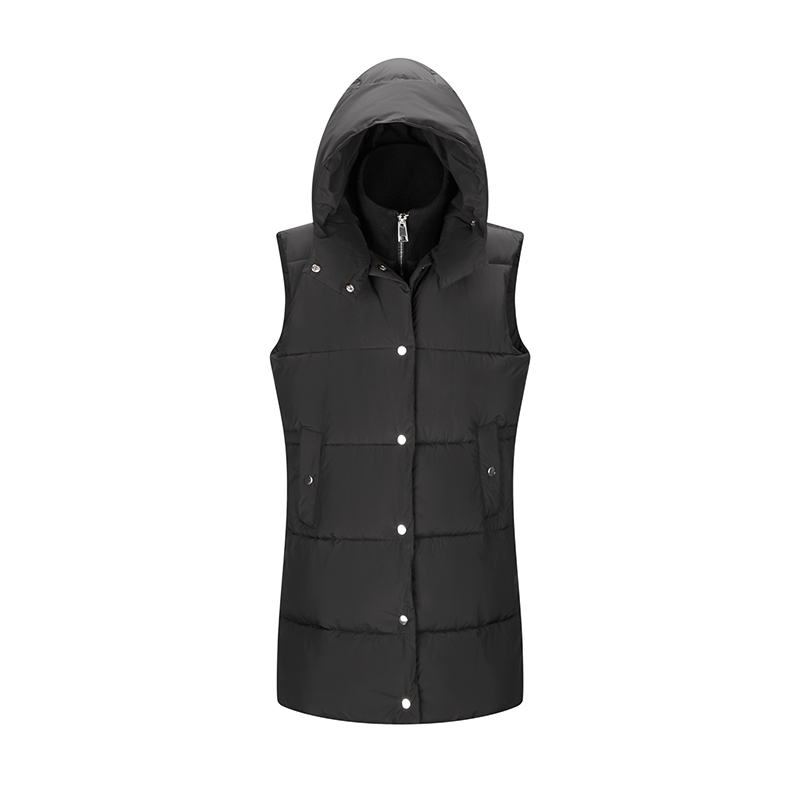 custom women waistcoat with costina collar lightweight waterproof hooded long puffer vest