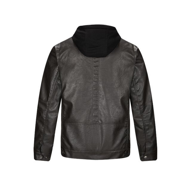 men wholesale hooded jacket collar buckle zippers detachable hood vintage pu leather jacket