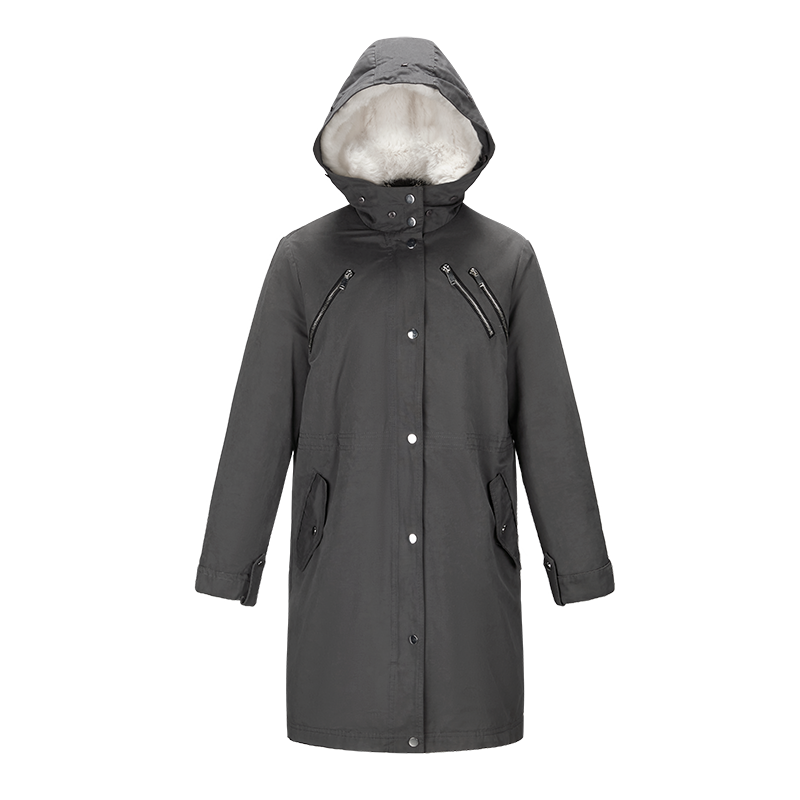 Women Thicken Fleece Lined in hood long coat zippers Winter padding Coat Hooded parka