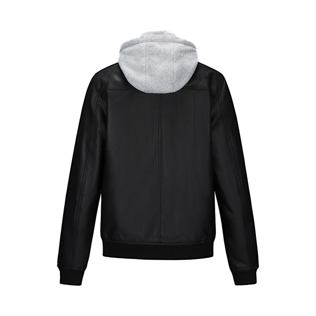 men basic pu padding jacket wholesale detachable hood varsity pu leather jacket