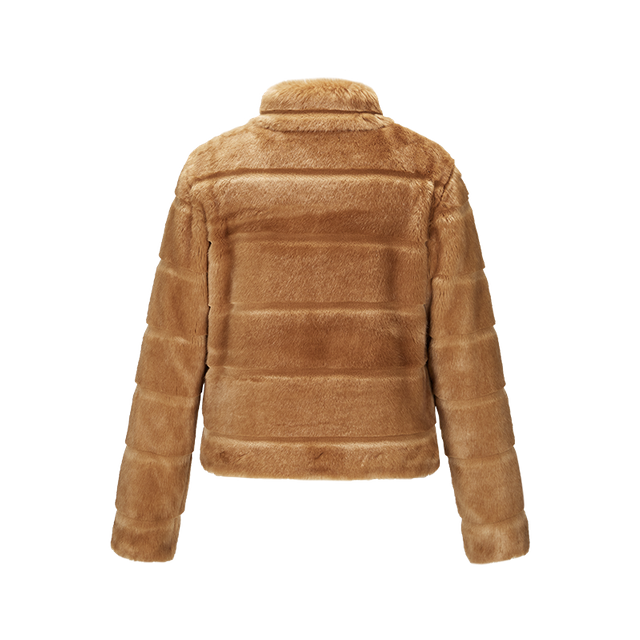 women custom shaggy fleece jacket ribbed cropped faux fur stand collar coat