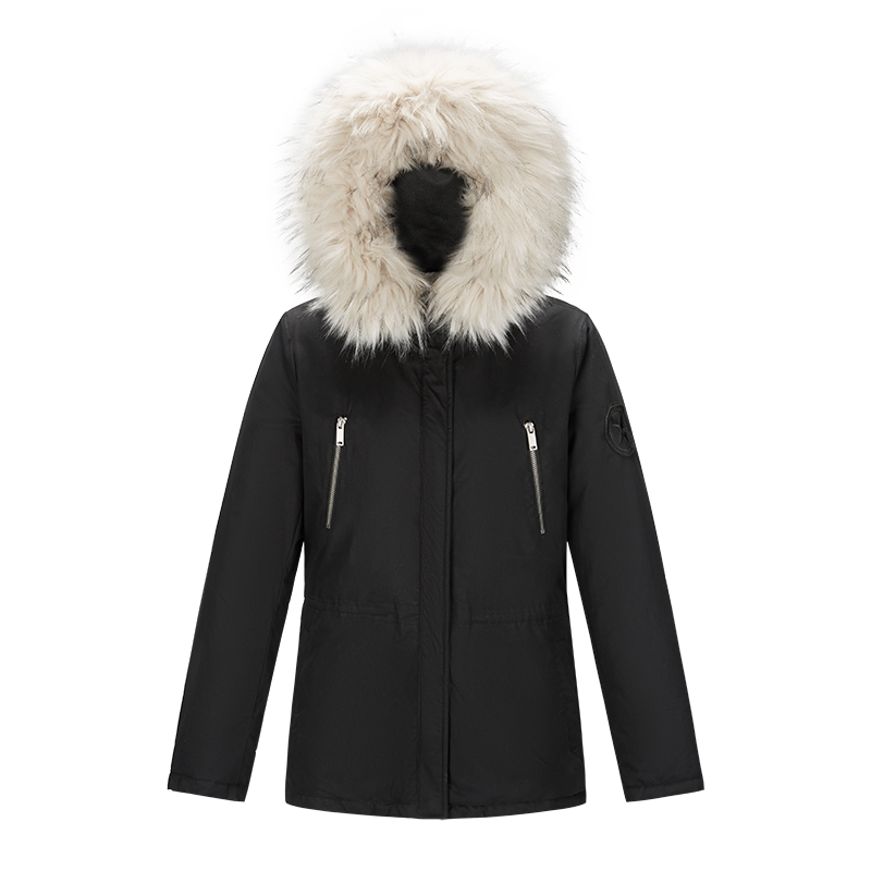 women thicken puffer coat with fur hood winter clothing zippers on bust mid-length parka