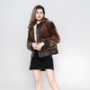 Lady Fake Suede Jacket Fake Mink Fur with Leopard Print 