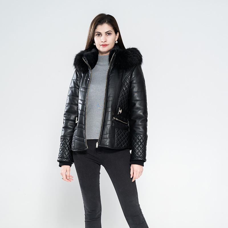 Ladies PU Coat With Padding and Faux Fur Collar
