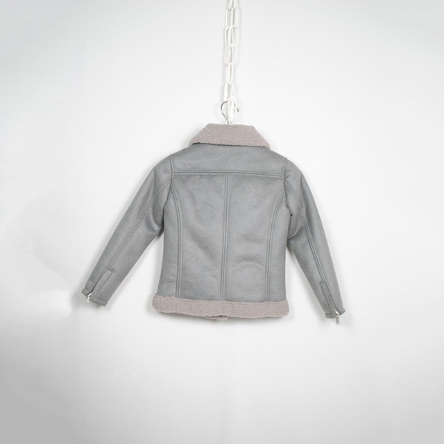 Kids Suede Bonded Fake Sheep Fur Biker Jacket with Leather Look