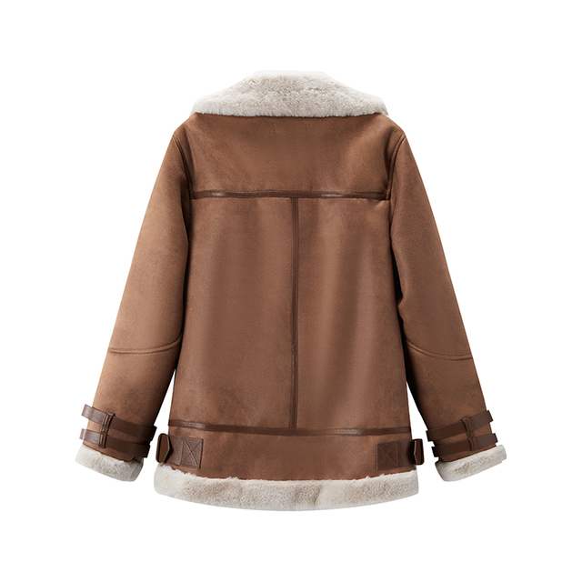 Winter Women Fake Suede Bonded Fake Fur Coat 