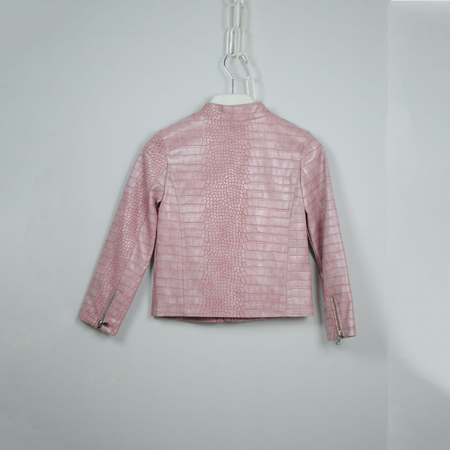 Kids Stand-up Collar Crocodile PU Jacket with Pockets