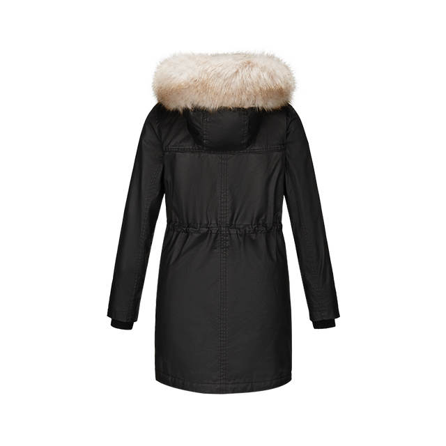 women winter wholesale coat with detachable fur trim on hood long waxed waterproof padding parka