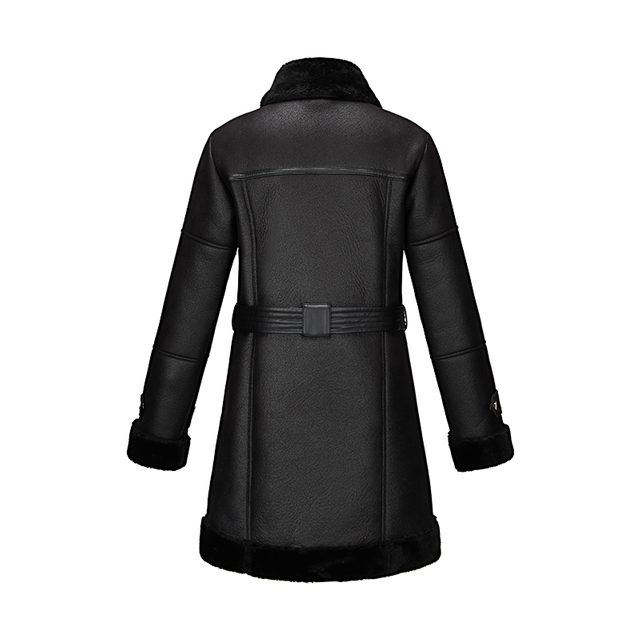 women long coat with belt wholesale pointed shirt collar shearling coat