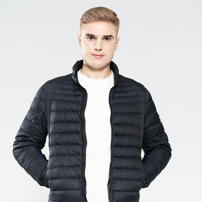 Men’s Faux Down Jacket Nylon Fabric Horizontal Quilt