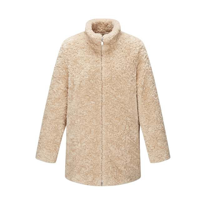 custom women's polar fleece lined teddy coat full-zip mid length sherpa jacket