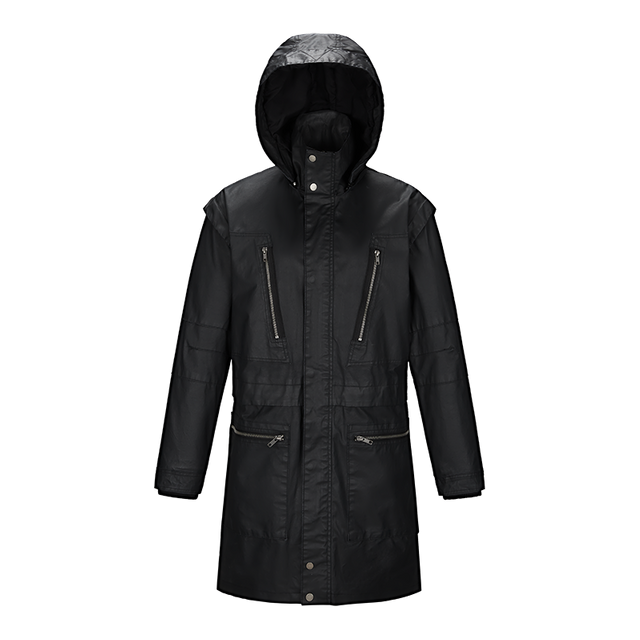 women waterproof puffer rain coat with detachable hood long waxed big pocket with zippers parka