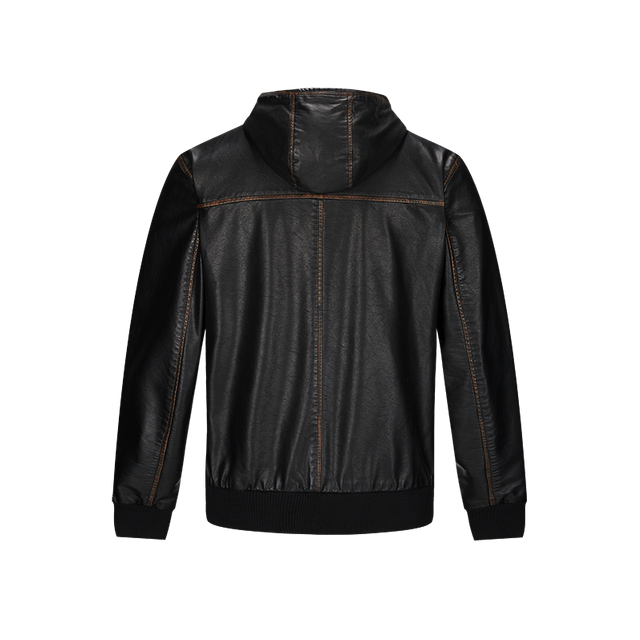 custom men jackt rub out color on the seam by hand hooded vintage pu leather jacket 
