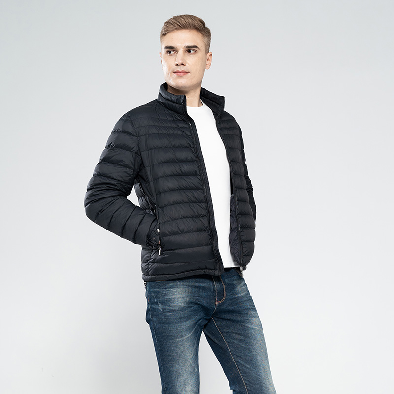 Men’s Faux Down Jacket Nylon Fabric Horizontal Quilt