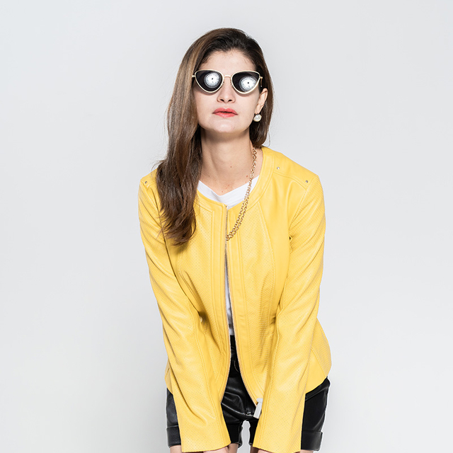 Ladies UP collarless Jacket front closed by zipper