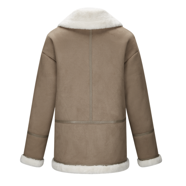 women basic winter inner fur jacket zip up turn down collar with binding shearling coat