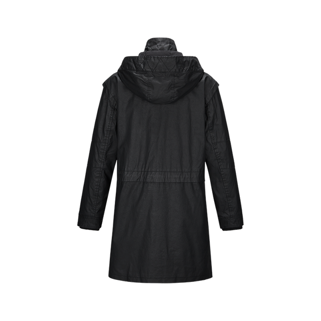 women waterproof puffer rain coat with detachable hood long waxed big pocket with zippers parka