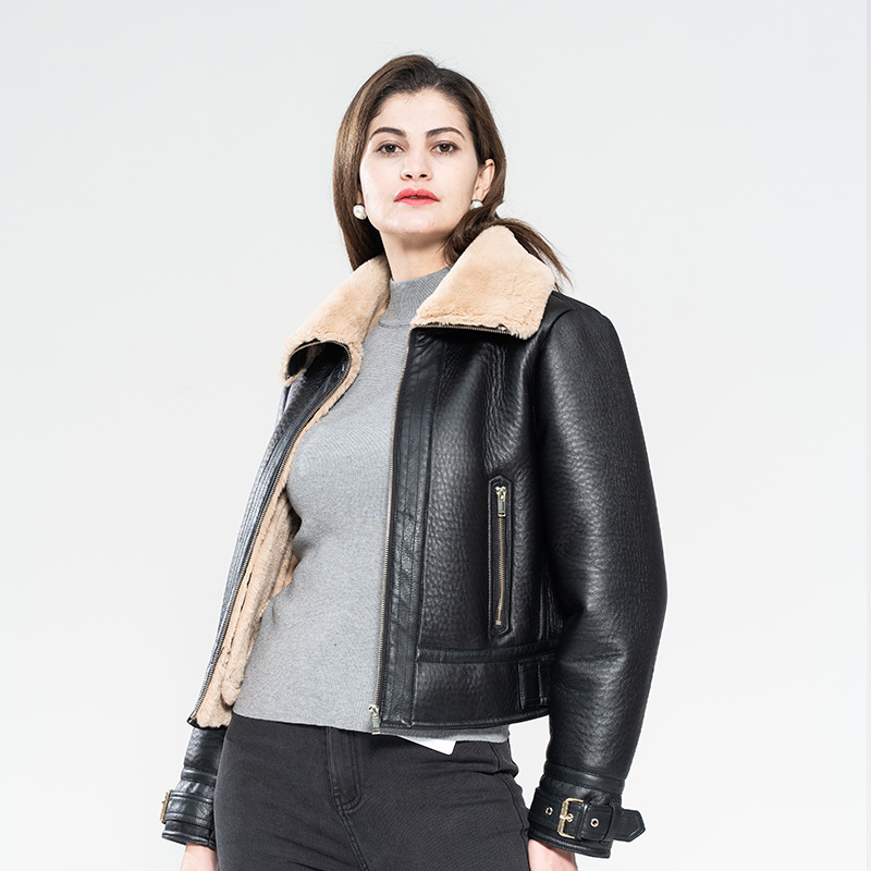 Ladies Bubble PU Bonded Fake Fur Jacket with PU Tape at Both Cuff And Bottom