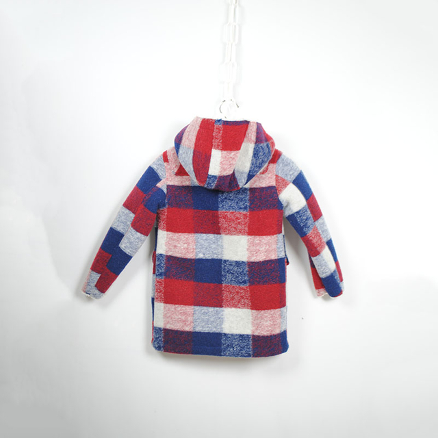 Kids Check Wool Bonded Fake Fur Coat 