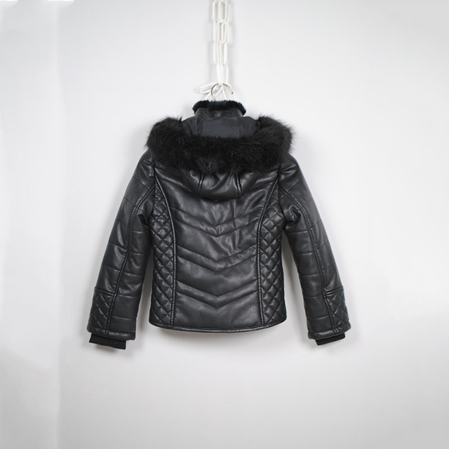 Kids PU Coat with Detachable Fake Fur Collar