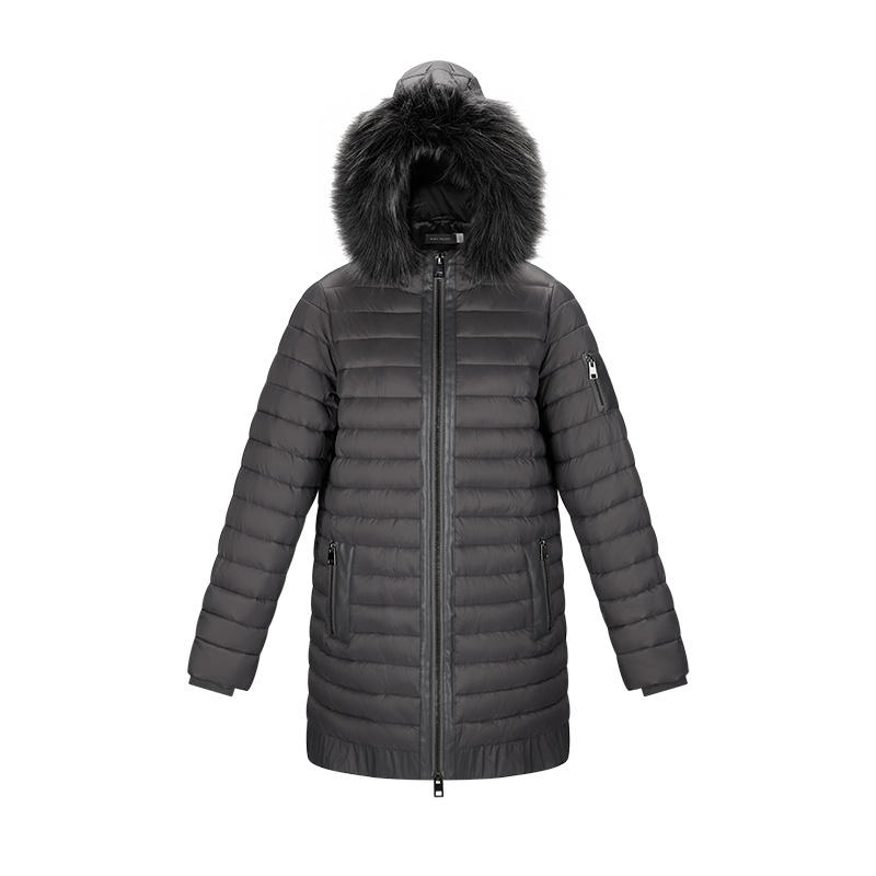 women long coat with fur hood water resistant quilted hooded padding coat 