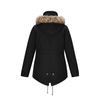 winter women warm fur hood coat drawstring in waist water resistant mid-length tux parka