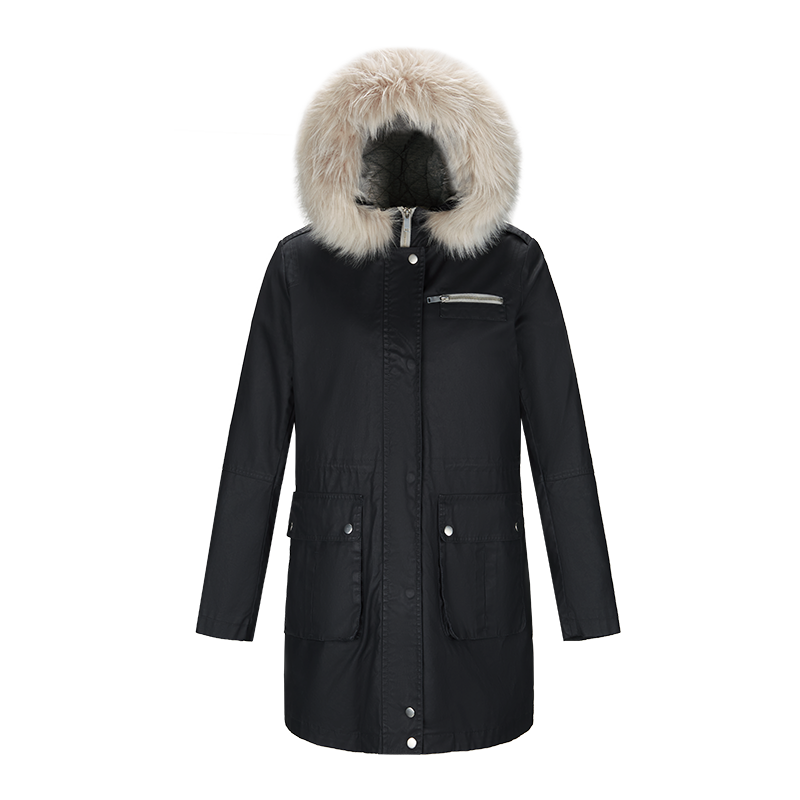 women thicken cotton coatwithe drawstring detachable linning and fur trim long waterproof parka 