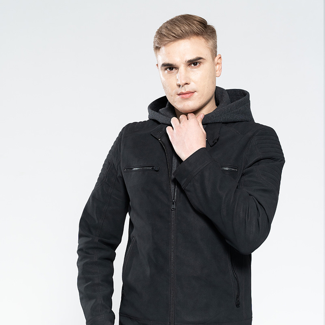 Men’s Flocking PU Jacket with TC Fleece Hood And Inner Placket